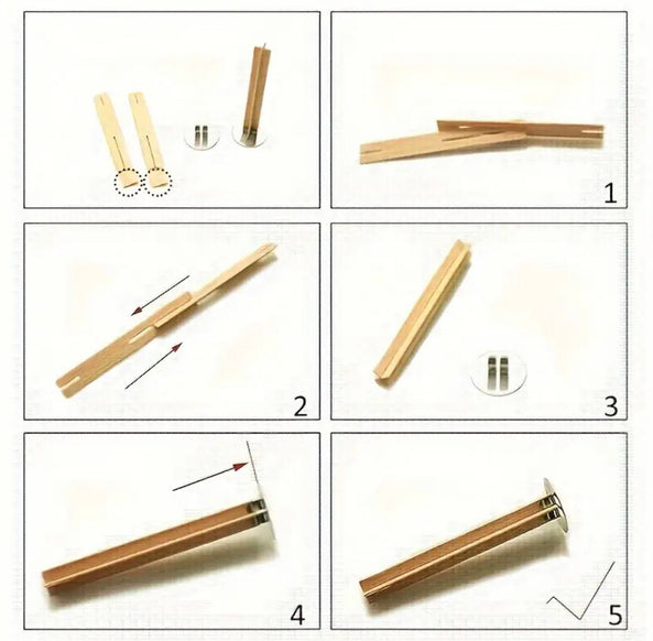 Krzyżykowy drewniany knot 130*12 mm i blaszka, zestaw 5 szt